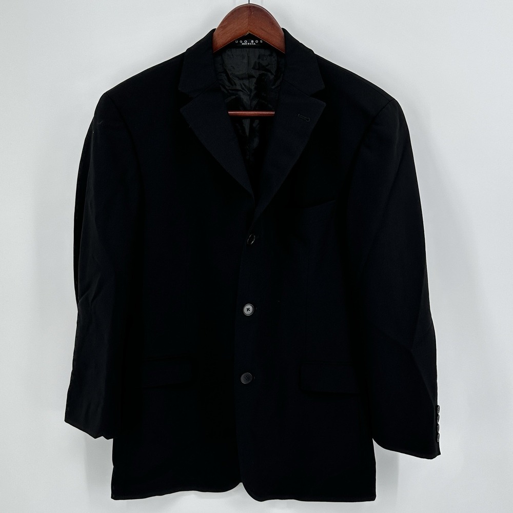 Hugo Boss Suit Jacket Mens 40R Black Three Button Notch Lapel Office Formal